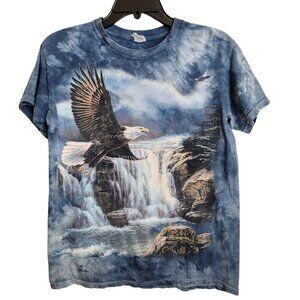 Vintage The Mountain Eagle Waterfall‎ Blue Tie Dye T-Shirt Adult Size Small 2000